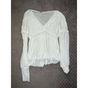 Free People white v neck blouse long sleeve